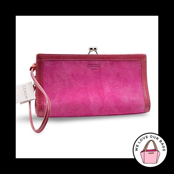 Coach Handbags - NWT Y2K VINTAGE COACH Pink Suede Leather Framed Kisslock Clutch Wristlet 8685